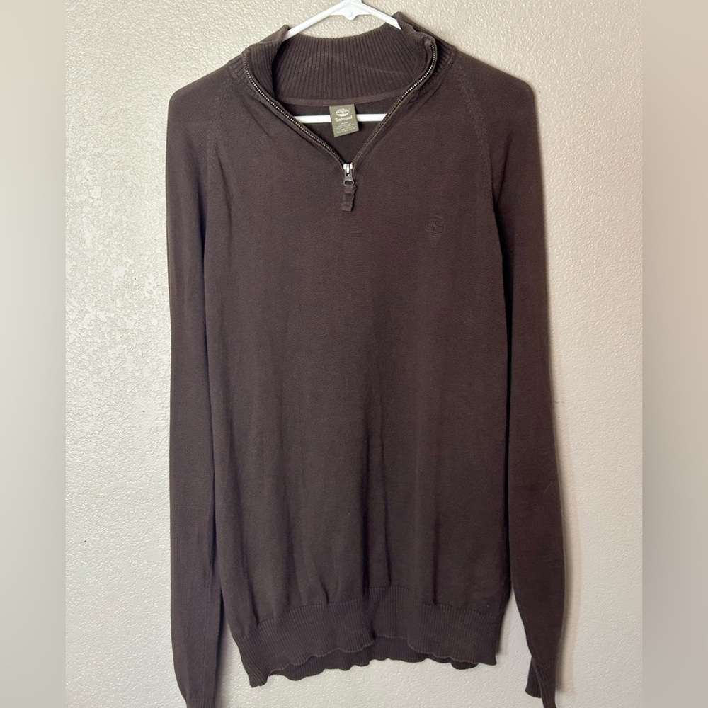 TIMBERLAND Men's Brown 1/4 Zip Mock Neck Knit Sweater SZ M, 2515J
